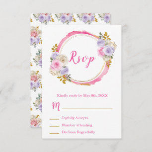 Pink and Purple Elegant Flowers Sweet Sixteen RSVP Card