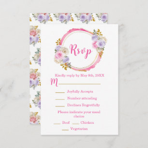 Pink and Purple Elegant Flowers Sweet Sixteen RSVP Card