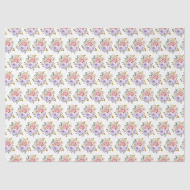 Pink and Purple Elegant Flowers Tissue Paper (Front)