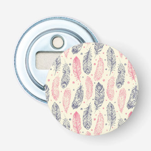 Pink And Purple Ethnic Feather Pattern Bottle Opener