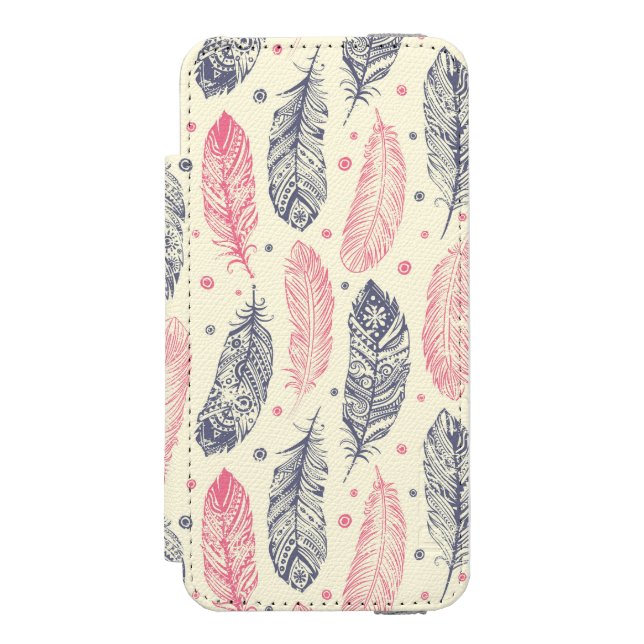 Pink And Purple Ethnic Feather Pattern Incipio iPhone Wallet Case (Folio Front)