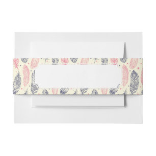 Pink And Purple Ethnic Feather Pattern Invitation Belly Band
