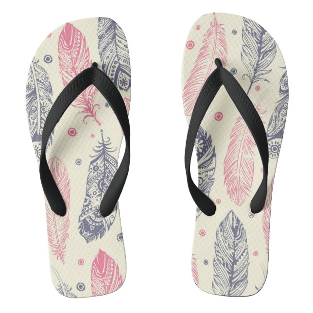 Pink And Purple Ethnic Feather Pattern Jandals (Footbed)
