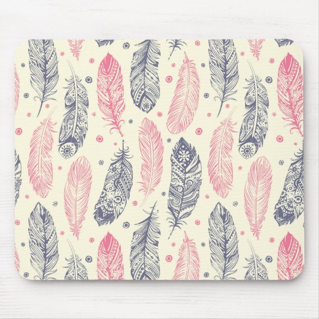 Pink And Purple Ethnic Feather Pattern Mouse Pad (Front)