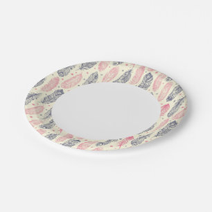 Pink And Purple Ethnic Feather Pattern Paper Plate