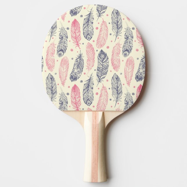 Pink And Purple Ethnic Feather Pattern Ping Pong Paddle (Front)