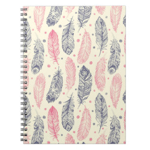 Pink And Purple Ethnic Feather Pattern Spiral Notebook