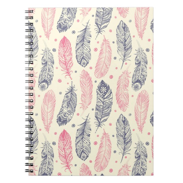 Pink And Purple Ethnic Feather Pattern Spiral Notebook (Front)