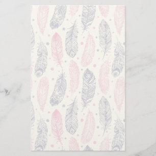 Pink And Purple Ethnic Feather Pattern Stationery
