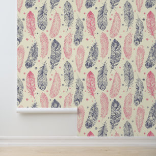 Pink And Purple Ethnic Feather Pattern Wallpaper
