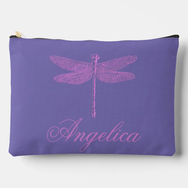 Pink and Purple Fantasy Dragonfly Accessory Pouch (Front)