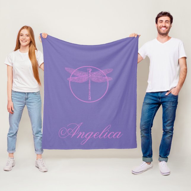 Pink and Purple Fantasy Dragonfly  Fleece Blanket (In Situ)