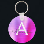 Pink and Purple Faux Stainless Steel Monogram Key Ring<br><div class="desc">Hot Pink and Purple Ombre Faux Stainless Steel Metallic Elegant Keychain. These Keychains can be customised to include your initial and first name. These key chains make great birthday,  bridal shower or bachelorette party favours.</div>