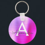 Pink and Purple Faux Stainless Steel Monogram Key Ring<br><div class="desc">Hot Pink and Purple Ombre Faux Stainless Steel Metallic Elegant Keychain. These Keychains can be customised to include your initial and first name. These key chains make great birthday,  bridal shower or bachelorette party favours.</div>