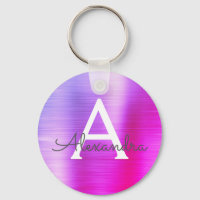 Pink and Purple Faux Stainless Steel Monogram