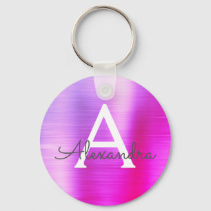 Pink and Purple Faux Stainless Steel Monogram Key Ring