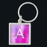 Pink and Purple Faux Stainless Steel Monogram Key Ring<br><div class="desc">Hot Pink and Purple Ombre Faux Stainless Steel Metallic Elegant Keychain. These Keychains can be customised to include your initial and first name. These key chains make great birthday,  bridal shower or bachelorette party favours.</div>