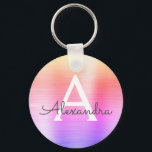 Pink and Purple Faux Stainless Steel Monogram Key Ring<br><div class="desc">Pastel Pink,  Orange and Purple Ombre Faux Stainless Steel Metallic Elegant Keychain. These Keychains can be customised to include your initial and first name. These key chains make great birthday,  bridal shower or bachelorette party favours.</div>