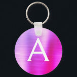 Pink and Purple Faux Stainless Steel Monogram Key Ring<br><div class="desc">Hot Pink and Purple Ombre Faux Stainless Steel Metallic Elegant Keychain. These Keychains can be customised to include your initial and first name. These key chains make great birthday,  bridal shower or bachelorette party favours.</div>