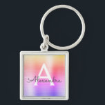 Pink and Purple Faux Stainless Steel Monogram Key Ring<br><div class="desc">Pastel Pink,  Orange and Purple Ombre Faux Stainless Steel Metallic Elegant Keychain. These Keychains can be customised to include your initial and first name. These key chains make great birthday,  bridal shower or bachelorette party favours.</div>
