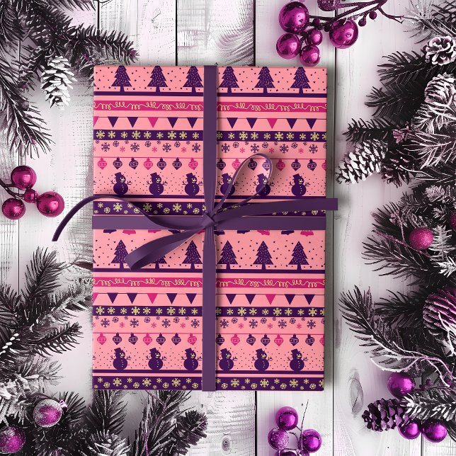 Pink and Purple Festive Holiday Cheer Wrapping Paper (Creator Uploaded)