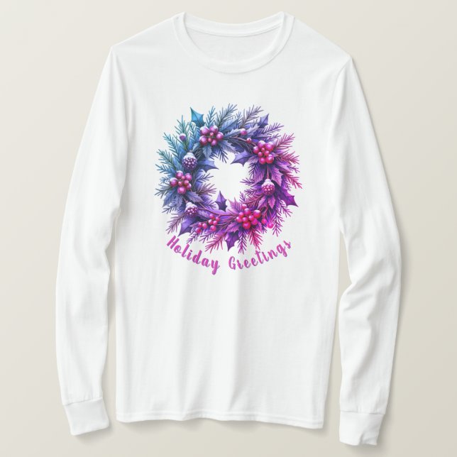 Pink And Purple Festive Long Sleeve T-Shirt (Design Front)