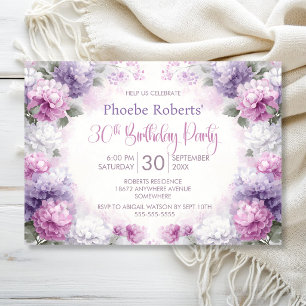 Pink and Purple Floral 30th Birthday Party Invitation