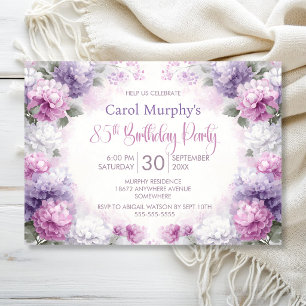 Pink and Purple Floral 85th Birthday Party Invitation