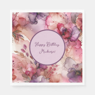 Pink and Purple Floral Alcohol Ink Illustration Napkin