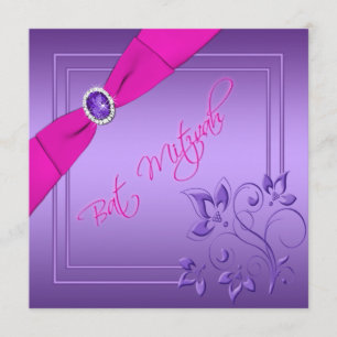 Pink and Purple Floral Bat Mitzvah Invitation