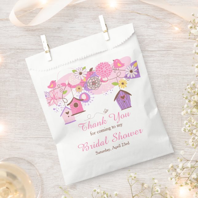 Pink and Purple Floral Bird Cages Bridal Shower Favour Bags (Clipped)