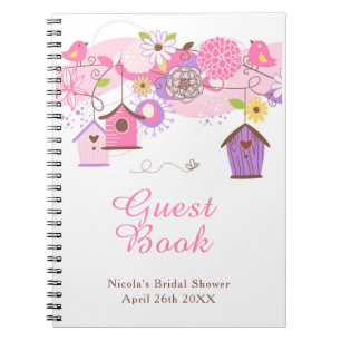 Pink and Purple Floral Bird Houses Bridal Shower Notebook