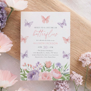 Pink and Purple Floral Butterfly Bridal Shower Invitation