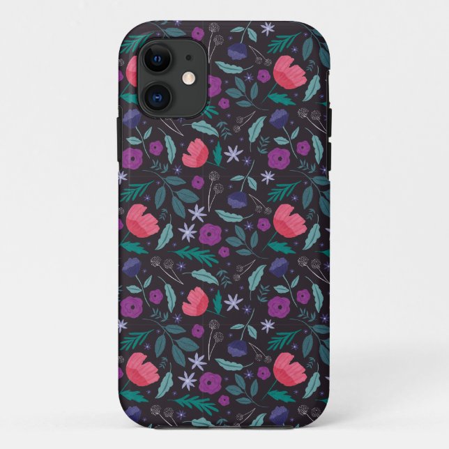 Pink and Purple Floral Illustration Pattern Case-Mate iPhone Case (Back)