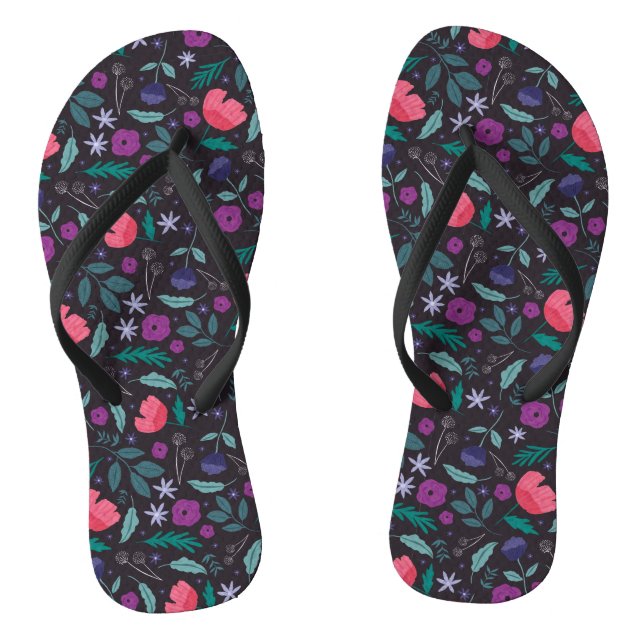 Pink and Purple Floral Illustration Pattern Jandals (Footbed)