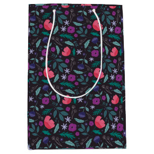 Pink and Purple Floral Illustration Pattern Medium Gift Bag