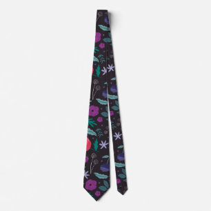 Pink and Purple Floral Illustration Pattern Tie