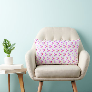 Pink and Purple Floral Pattern on Black Lumbar Cushion