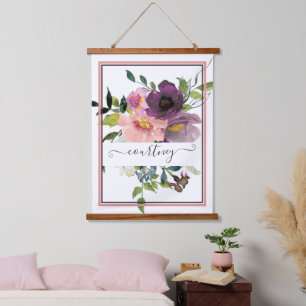 Pink and purple floral personalised  hanging tapestry