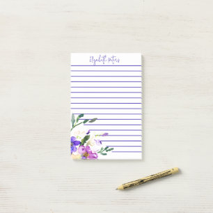 Pink and purple floral personalised post-it notes