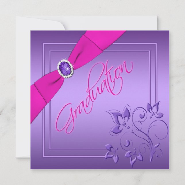 Pink and Purple Floral Photo Graduation Invitation (Front)