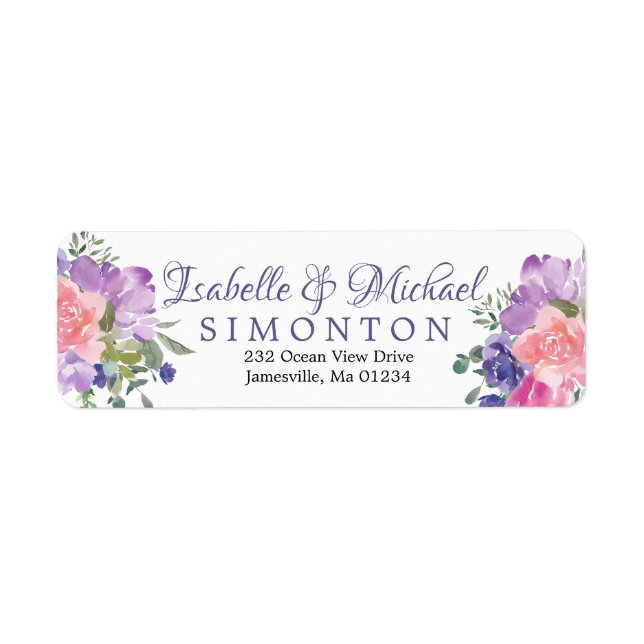 Pink and Purple Floral Return Address Labels (Front)