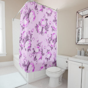 pink and purple floral shower curtain