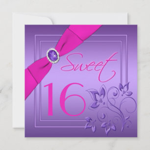 Pink and Purple Floral Sweet Sixteen Invitation