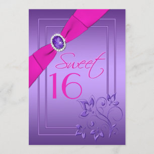 Pink and Purple Floral Sweet Sixteen Invitation