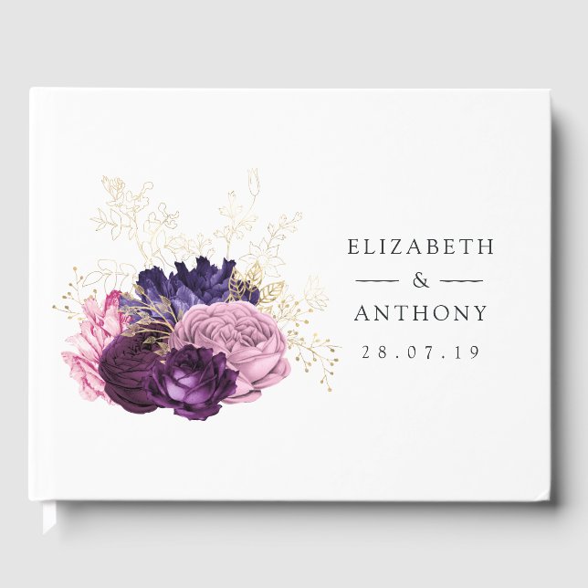 Pink and Purple Floral Wedding Guest Book (Front)