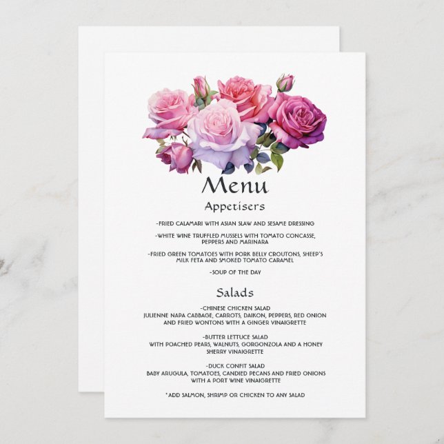 Pink and Purple Floral Wedding Guest Details Menu (Front/Back)