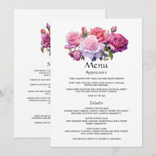 Pink and Purple Floral Wedding Guest Details Menu