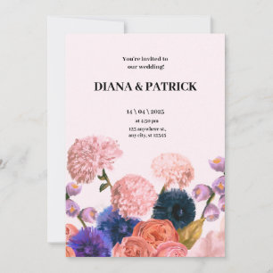 Pink and Purple Floral Wedding Invitation 