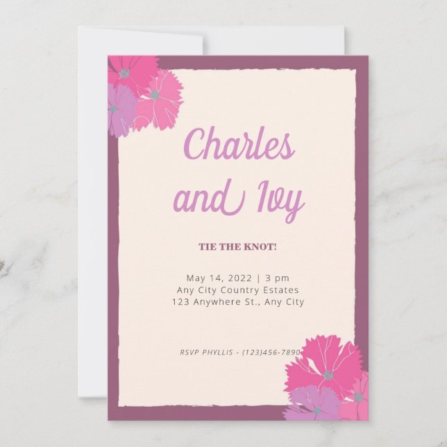 Pink and Purple Floral Wedding invitation (Front)
